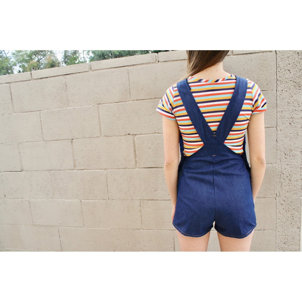 Vintage 70s Ely Denim Short Overalls High Waist Boho XS S - Picture 4 of 5